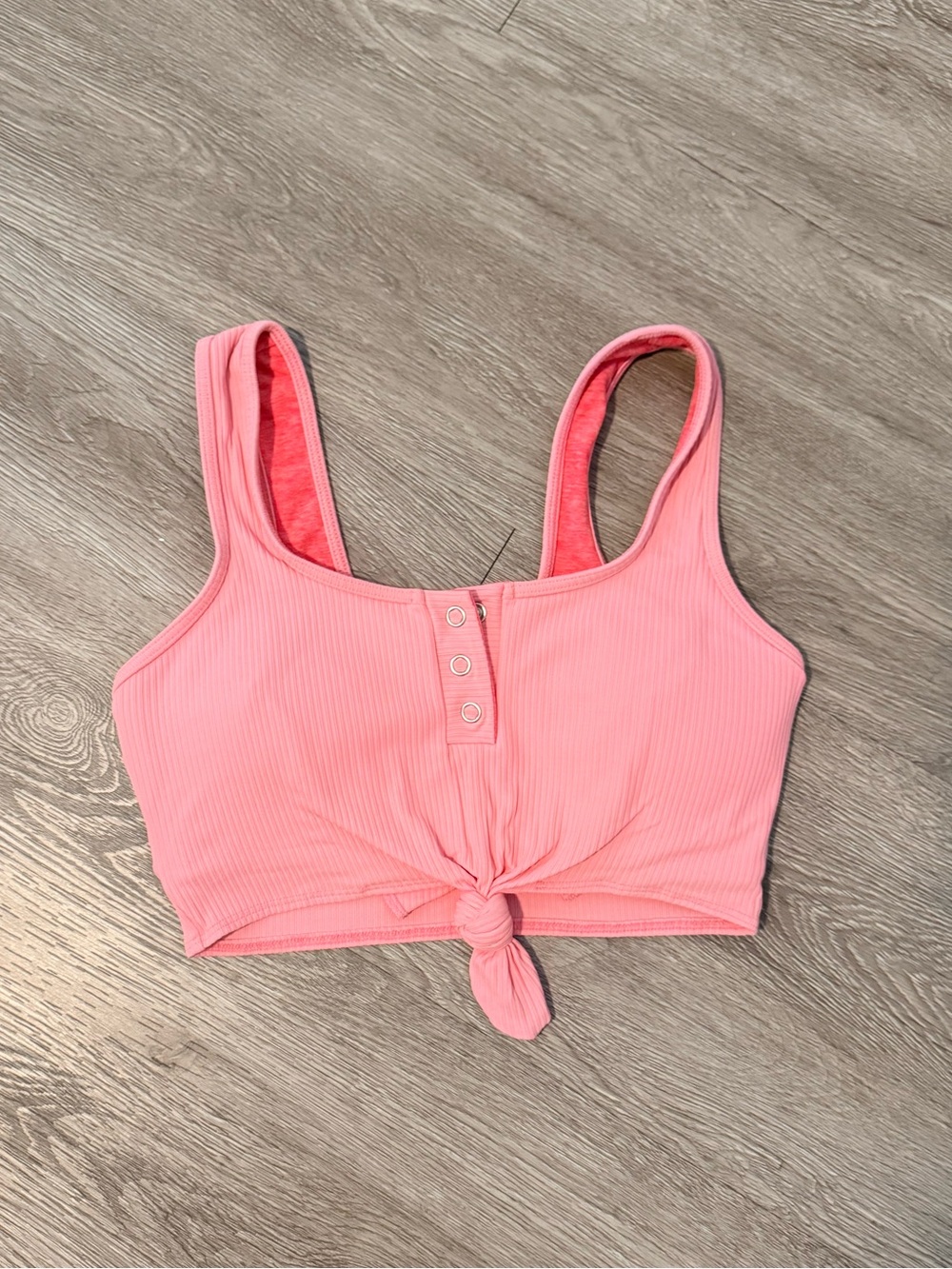 Bombshell Sportswear Henley Pink Ribbed Knot Front Sports Bra Crop Top